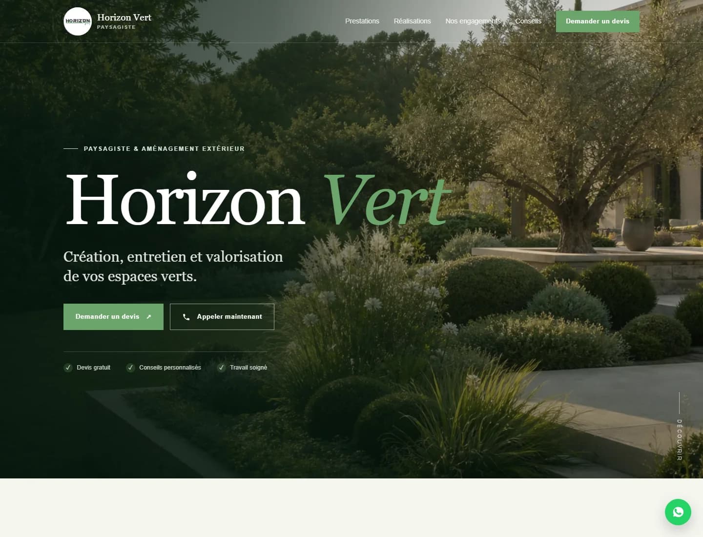 Capture du site Horizon Vert réalisé par ReputIA